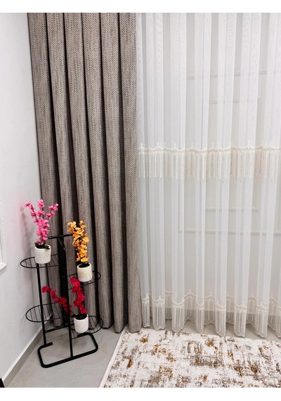 Nivemeshome 400 Diana Şönil Dokuma Vizon 1/3 Pile Fon Perde Apm Vizon
