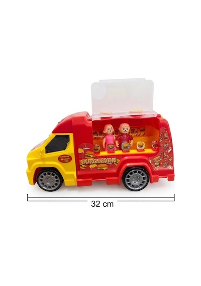 Burgervan Araçlı 2 Adet Figürlü Ve Burger Menü Aksesuarlı Oyuncak Hamburger Kamyonu Çok Renkli