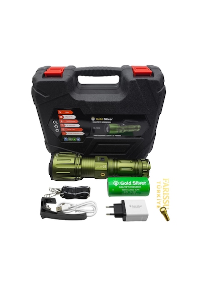 Gold Silver Gs-15050 Profesyonel Şarjlı El Feneri - 14.000 Lümen / 32.000 Mah Dev Batarya Siyah