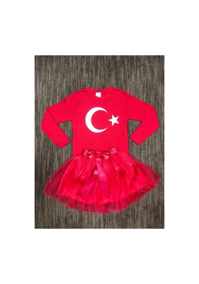 Trendy Mall Ayyıldızlı Penye-tütü Etek Takım Kırmızı Kırmızı