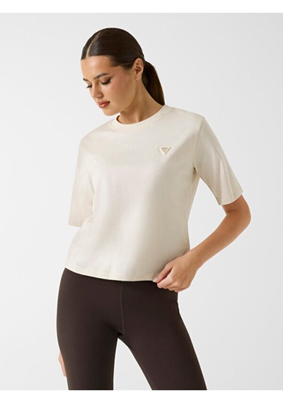 Guess Kadın Bej Logolu T-shirt Krem