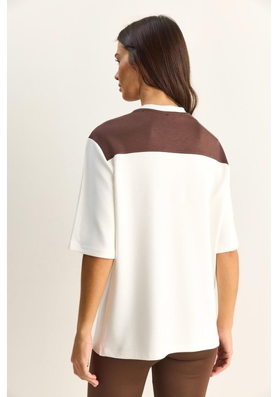 Shade Kadın Şal Detaylı Oversize Basic T-shirt 1094 60286118 - Beyaz-kahve Beyaz - Kahverengi