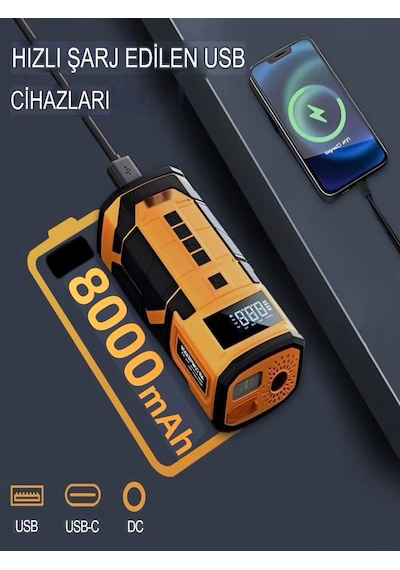A-5577 8000mah Akü Takviyeli Şişirme Kompresörü - Led Ekranlı Sco