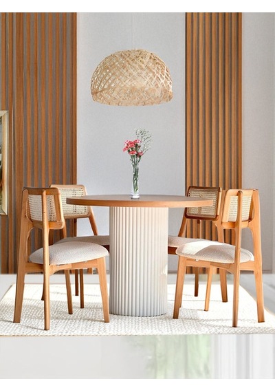 Aspendos İskandinav Natural Ahşap Masa Sandalye Takımı 90x90 Beyaz - Meşe