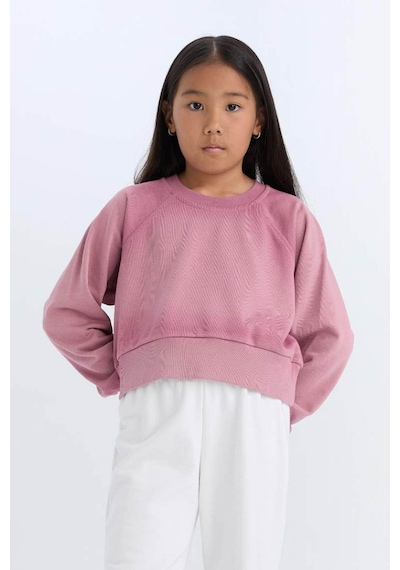 Defacto Relax Fit Bisiklet Yaka Crop Basic Düz Sweatshirt Kız Çocuk D6994A824WN Bordo