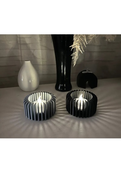 3d Baskı Modern Çizgili Mumluk - Tealight Mumluk 1 Adet -gri Diğer