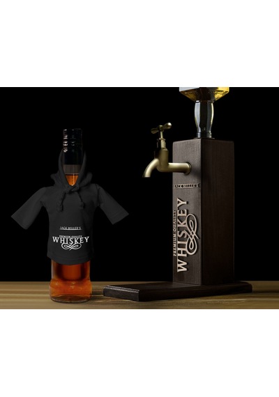 Bk Gift Kişiye Özel Kabartma İsimli Musluklu Doğal Ahşap İçki Standı Ve Siyah İçki Şişesi Tişörtü Hediye Seti, Home Bar, Viski Çeşmesi, Ahşap İçecek Çeşmesi-11