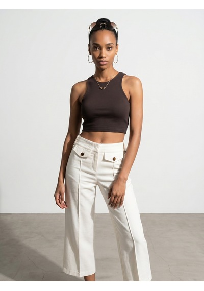Dilvin 32941 Halter Yaka Crop Top-koyu Kahve
