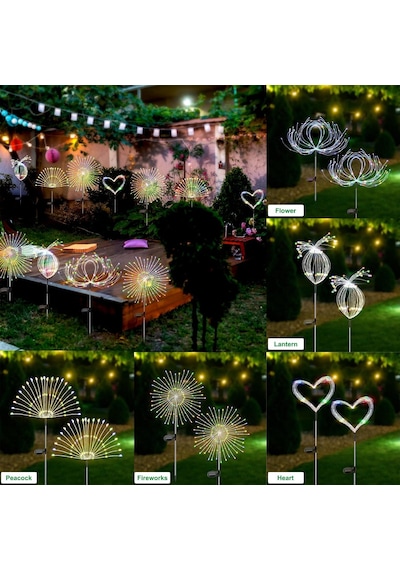 Solar Bahçe Işıkları Dış Mekan Su Geçirmez, 2'li Paket 120 Led Güneş Kutlama Süsü Işıkları Dekoratif Bahç