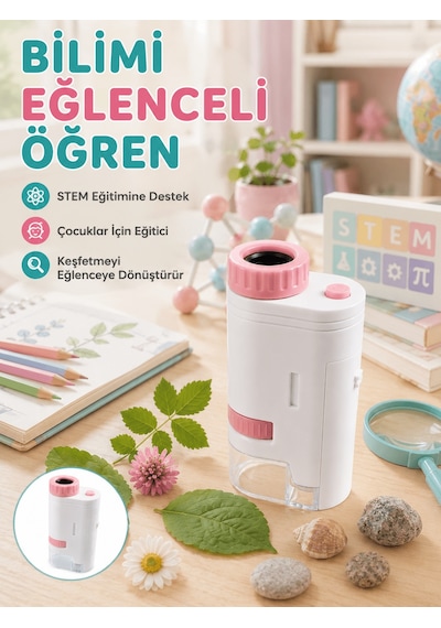 Taşınabilir Led Mikroskop 80x-200x Büyütmeli Çocuklar İçin Eğitici Bilim Mikroskobu - 2000