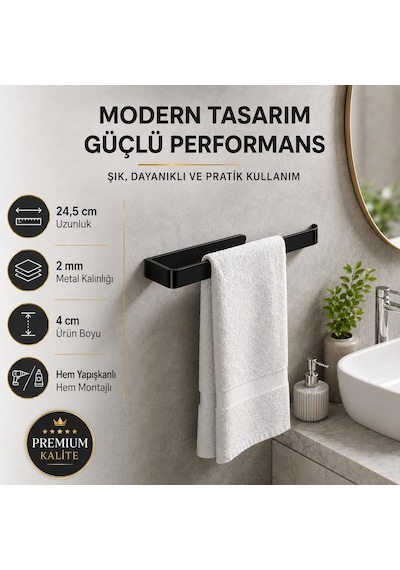 Lexroo Lamalı Siyah Yapışkanlı Lüks Tasarım Solo Peçetelik, Metal Havluluk