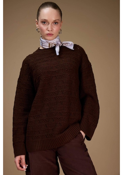 Defacto Regular Fit Bisiklet Yaka Ajurlu Triko Tunik G0710ax25wnbn330 Kahve-bn330