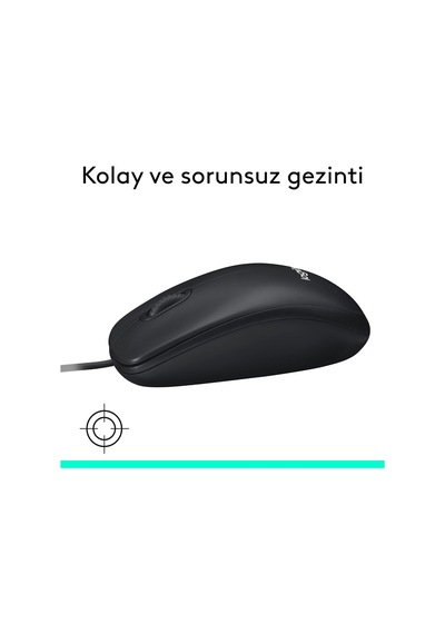 M100 Usb Kablolu Mouse, Pc, Mac, Dizüstü Bilgisayar İle Uyumlu, 1000 Dpı Optik İzleme, Sağ Ve Sol Elle Kullanıma Uygun, Siyah
