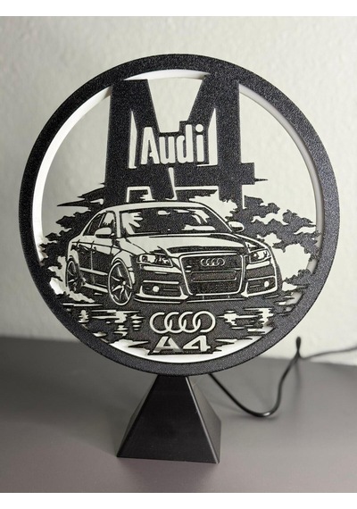 Audi A4 B7 Silüetli Halka Led Dekoratif Masa Gece Lambası Araba Tutkunlarına Hediye Adaptör Dahil Siyah