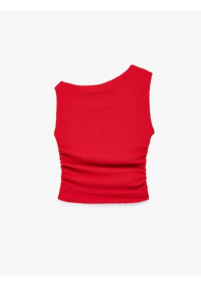 Koton Asimetrik Yaka Kolsuz Slim Fit Drapeli Bluz Kırmızı 6sal30003ık