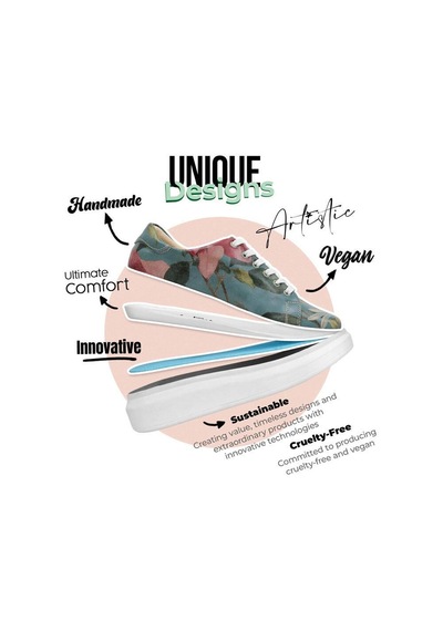 Kadın Vegan Deri Turkuaz Sneakers - Eye Candy & Soul Food Tasarım Çok Renkli