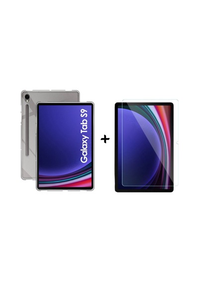 Forzacase Samsung Galaxy Tab Uyumlu S9 X710 İçin Silikon Kılıf + Temperli Cam Ekran Koruyucu - Fc013 Şeffaf