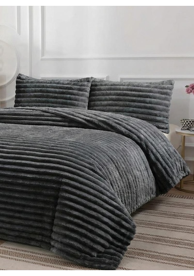 Soft Çizgi Çift Kişilik Yatak Örtüsü 260x240 Antrasit