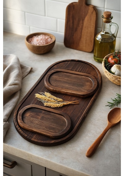 Fam Wood Art Ahşap Dekoratif Çerezlik, Şekerlik, Kahvelik %100 Çam Ağacı Kahverengi