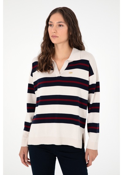 U.S. Polo Assn. Kadın Krem Polo Yaka Kazak 50297089-VR071