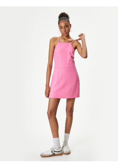 Koton Mini Salopet Tulum Keten Karışımlı Askılı Halter Yaka Pembe 4sal40132ıw Gül