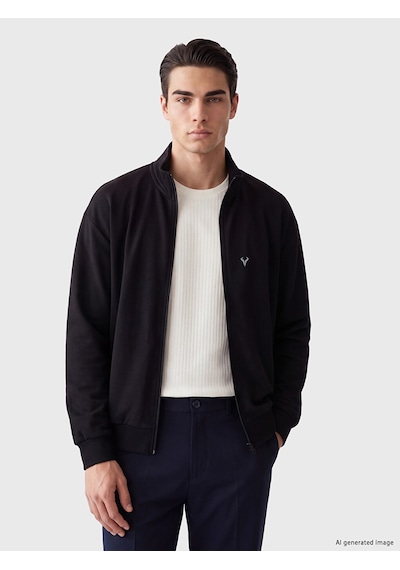 Lcw Eco Siyah Dik Yaka Erkek Fermuarlı Sweatshirt