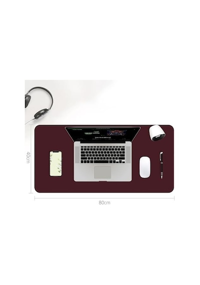 Çift Renk Dikişli Pu Deri Masa Matı 80x40 Cm Mousepad, Su Geçirmez Masa Sümeni, Çift Taraflı Kullanım, Dizüstü Bilgisayar/ofis/ev İçin, Kaymaz Taban Bordo Ve İndigo Mavisi