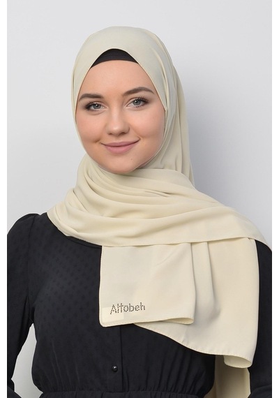 Altobeh Medine İpeği Düz Tesettür Şal Koyu Krem