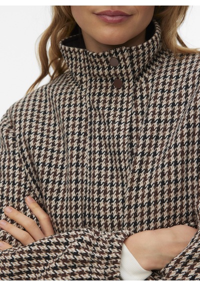 Vero Moda 10348771-191109 Tcx Koyu Kahve Kadın Dik Yaka Desenli Tüvit Mont Koyu Kahverengi