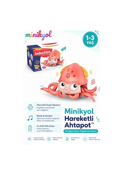 Hareketli Ahtapot Müzikli Engelden Kaçan Sensörlü Emeklemeye Yardımcı 3 Hız Kademeli Kapatıp Açılabilen Oyuncak Turuncu