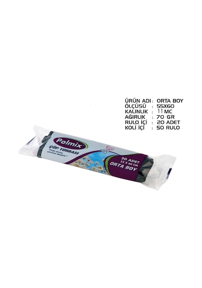 Polmix Standart Orta Boy Çöp Torbası Siyah 50 x 20'li 55 x 60 CM