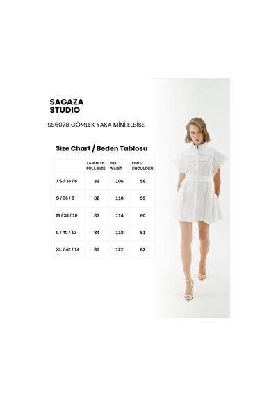 Sagaza Studio Ss6078 Gömlek Dantel Detaylı Mini Elbise BEYAZ