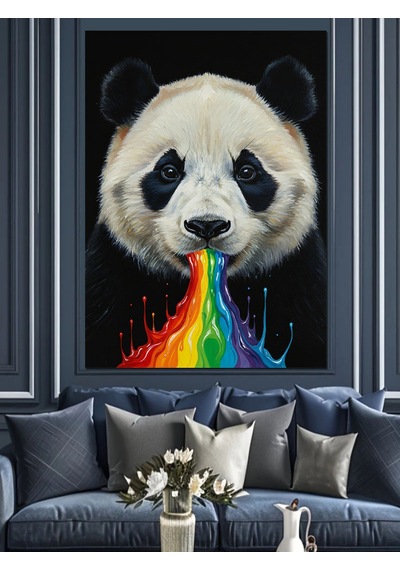 Ahşap Tablo Gökkuşağı Kusan Panda Çizimi