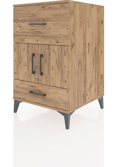 Kronos Komodin Tek Raflı 2 Çekmeceli 2 Kapaklı 60x59x96 Çam-çam Çam