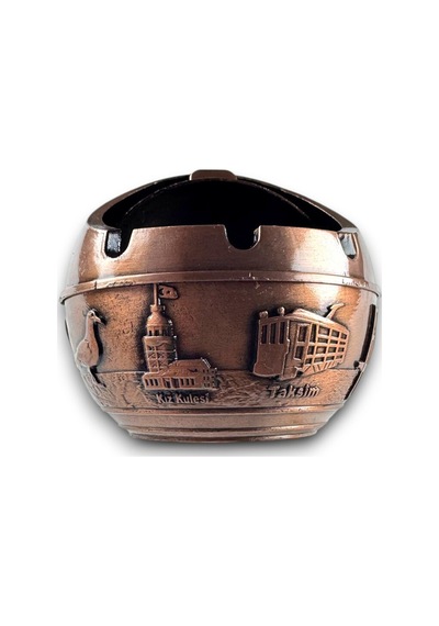 İstanbul Temalı Kapaklı Kokusuz Metal Küllük 8x8 Cm Ayasofya Rölyefli Bakır/gold/gümüş