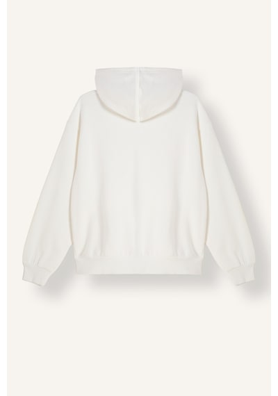 Defacto Relax Fit Kapüşonlu Cepli Basic Düz Fermuarlı Sweatshirt C1809AX24WNER105 Ekru