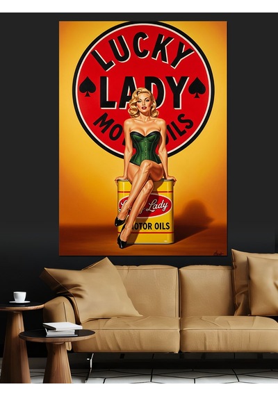 Lucky Lady Retro Pin-up Dekoratif Kanvas - Mdf Ahşap Tablo