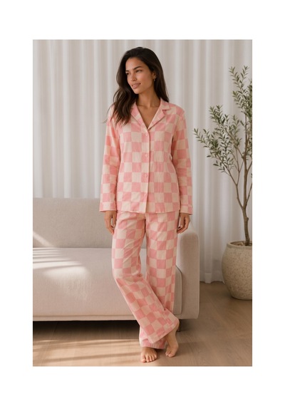 Fit Women Kadın Desenli Basic Kış Pembe Pijama Takımı
