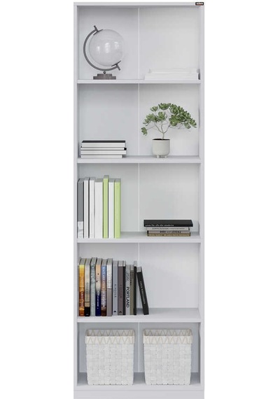 Modern 5 Raflı Kitaplık - Beyaz 64x182x26 Cm Beyaz