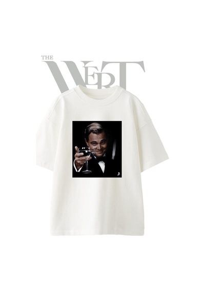 Thewert Jay Gatsby Tasarım Baskılı Ünisex Beyaz Oversize T-shirt