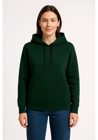 Üç İplik Kapüşonlu Kanguru Çepli Sweatshirt Hoodie - Haki Haki