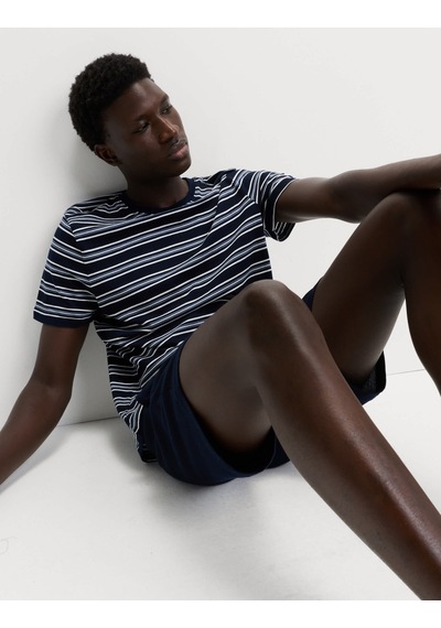 Marks & Spencer Saf Pamuklu Çizgili Pijama Takımı T07000090 Lacivert