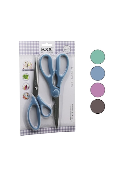 Rooc Mks-7 Çok Amaçlı Makas Seti 2'li - Terzi Ve Mutfak Makası, Renkli Plastik Saplı- 12'li Paket