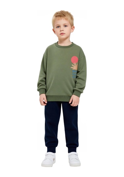Frm Erkek Çocuk Örme Bisiklet Yaka Sweatshirt Ve Eşofman Altı Takımı Açık Haki