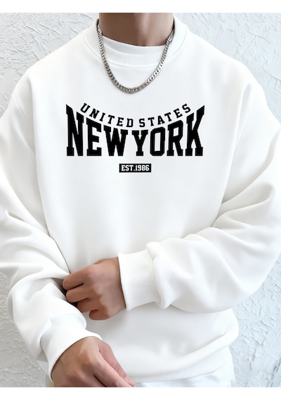 Startmore Startmoreamerika Birleşik Devletleri New York Est 1986 Baskılar Erkek Sonbahar Spor Tişörtü Bol Rahat Beyaz