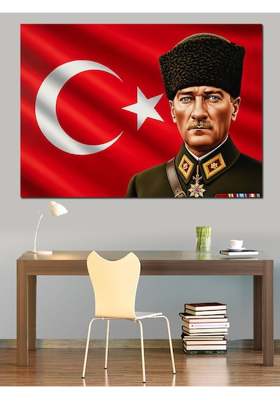 Türkiye Bayrağı Atatürk Dekoratif Kanvas - Mdf Ahşap Tablo