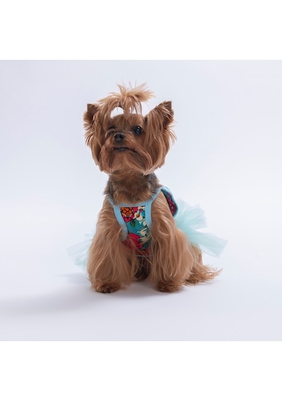Green Wildflowers Yeşil Çiçek Desenli Kedi Köpek Elbisesi - Kedi Köpek Kıyafeti