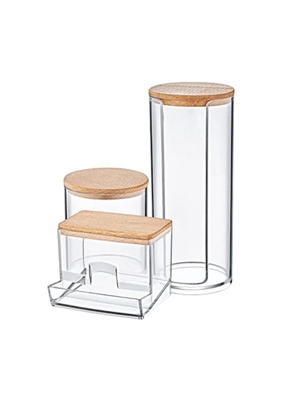Çok Amaçlı 3'lü Şeffaf Akrilik Organizer Set Açık Bej