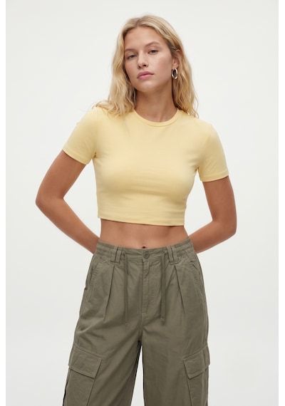 Ritnice Kadın New Serra %100 Pamuk Tereyağ Sarısı Crop Top Sarı