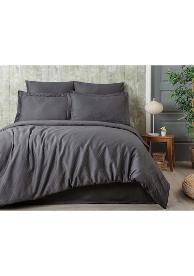 Tivoli %100 Pamuk Jakarlı & Saten Çift Kişilik Nevresim Takımı - Antrasit - 200x220 Cm Antrasit
